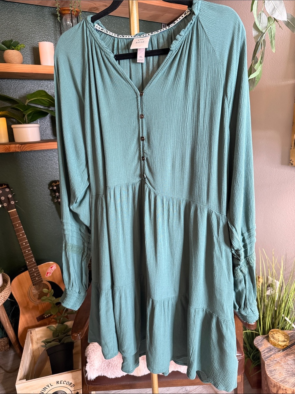 Knox Rose Teal Button-Front Tiered Midi Dress